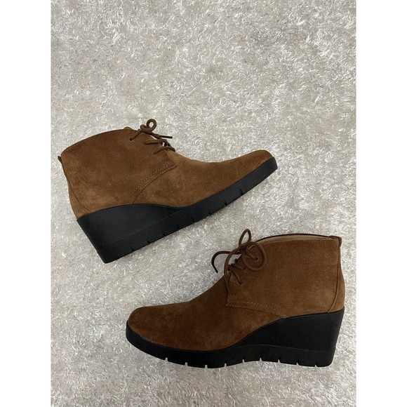 CLARKS DESERT BOOTS 9.5 ACTIVE AIR black brown suede BOOTIE wedge laces ladies - Picture 8 of 11